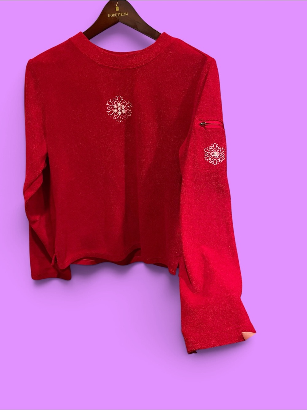 Cute red soft fleece snowflake 90s crewneck winter holiday cherry red sweatshirt